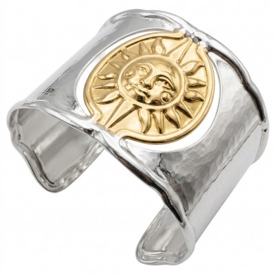 Renewal - Byzantine design Authentic Topaz 14K Gold over .925 Sterling Silver handcrafted Bracelet / Cuff