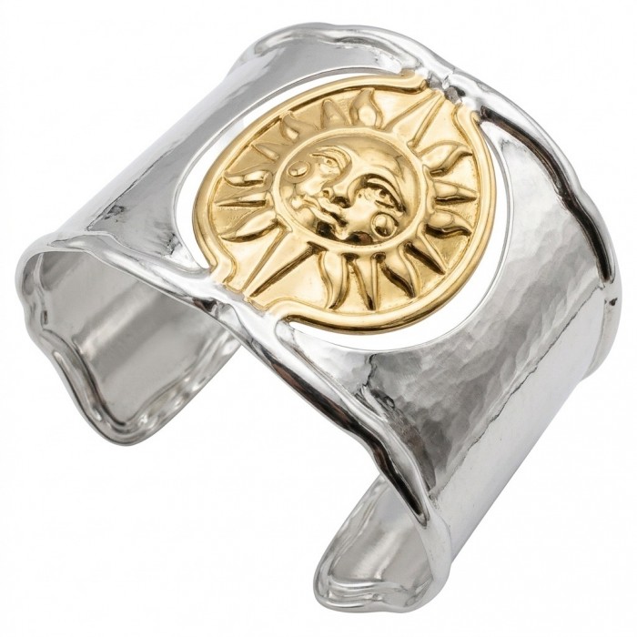 Renewal - Byzantine design Authentic Topaz 14K Gold over .925 Sterling Silver handcrafted Bracelet / Cuff