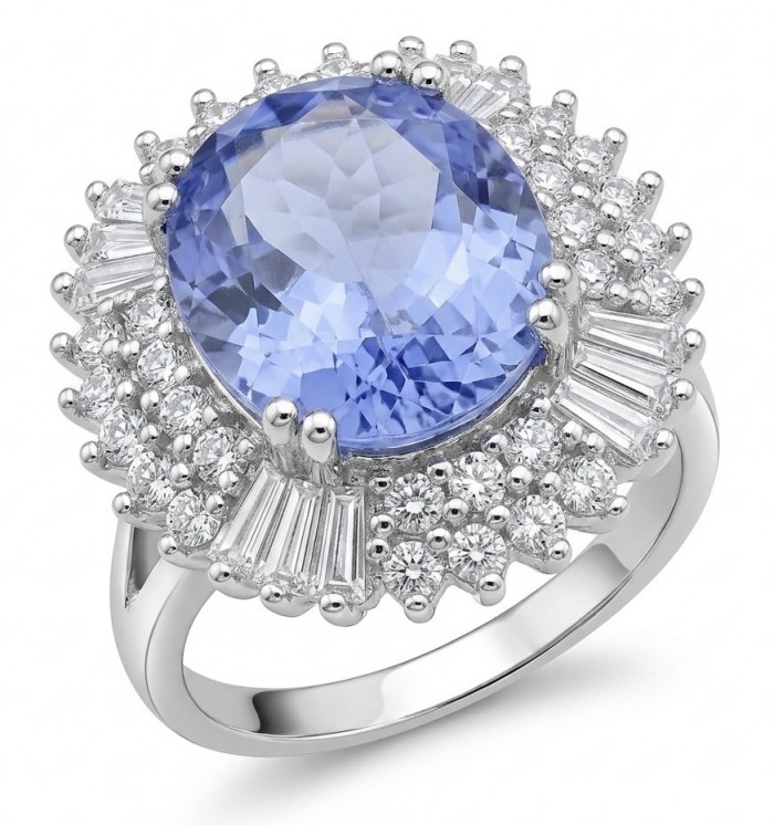Precious Design oval cut 7.9 CARAT Tanzanite .925 Sterling Silver Statement Ring s. 8