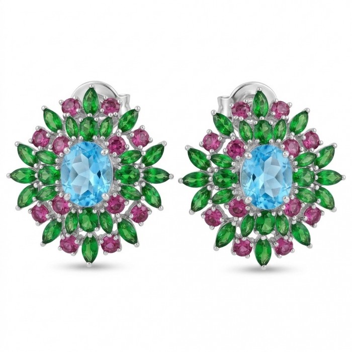 Exquisite 24.7 carat Swiss Blue Topaz rhodium over .925 Sterling Silver Handcrafted Statement earrings