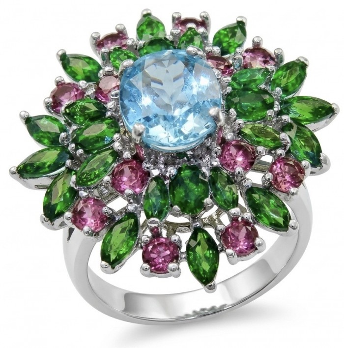 Exquisite 19.7 carat Swiss Blue Topaz rhodium over .925 Sterling Silver Handcrafted Statement Ring size 9