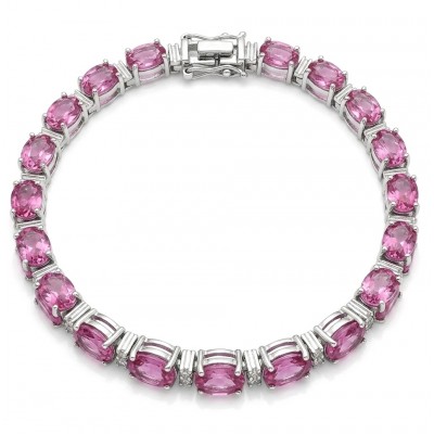 Luxurious 45.4 carat Pink Sapphire rhodium over .925 Sterling Silver handcrafted Bracelet