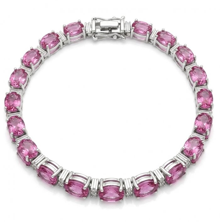 Luxurious 45.4 carat Pink Sapphire rhodium over .925 Sterling Silver handcrafted Bracelet - video