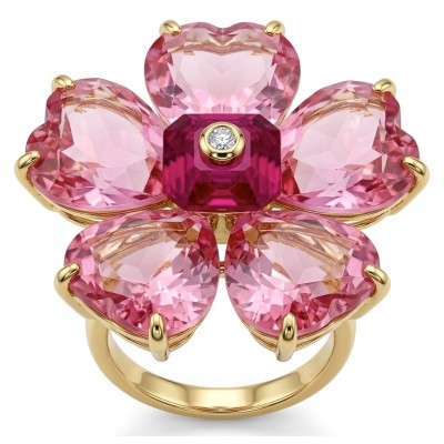 Cherry Blossom 27.5 carat Pink Amethyst 14K Gold over .925 Silver handcrafted Cocktail Ring s. 8