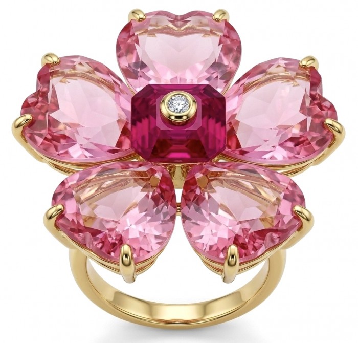 Cherry Blossom 27.5 carat Pink Amethyst 14K Gold over .925 Silver handcrafted Cocktail Ring s. 8