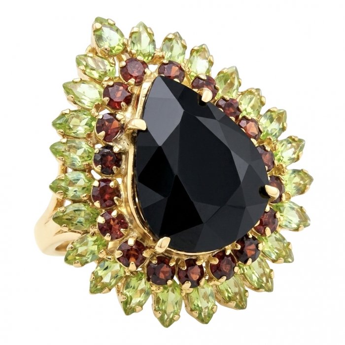 Roxanna - Huge 29.7 carat Black Onyx 18K Gold over .925 Sterling Silver handcrafted STATEMENT ring; s. 7 - video