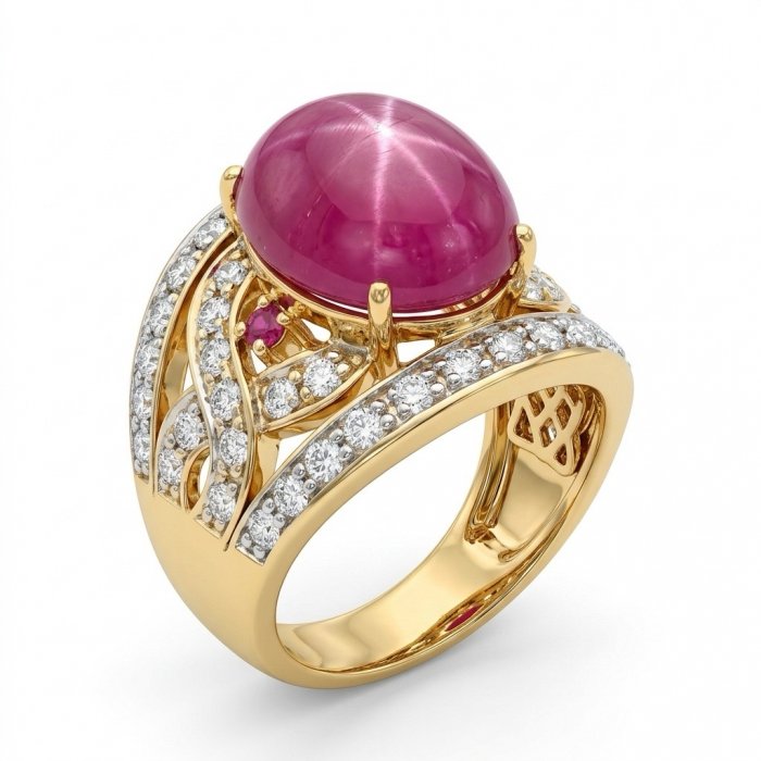 Giovanna Genuine 14.5 CARAT Star Ruby 22K Gold over .925 Sterling Silver Statement Ring size 7 - video