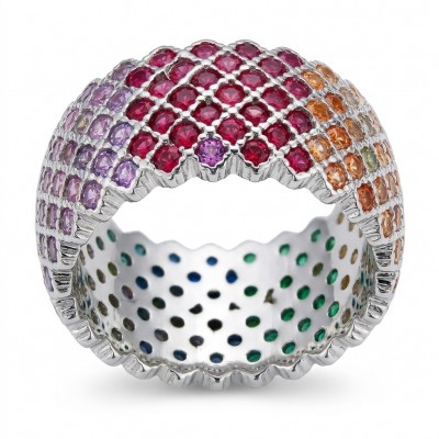 My own Rainbow - authentic 8.7 carat multigem .925 Sterling Silver Eternity Ring size 6 1/2