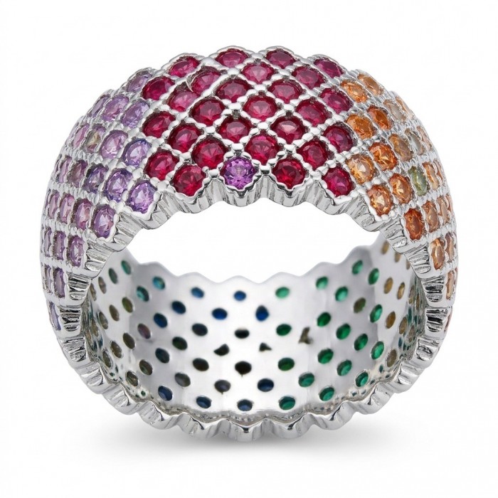 My own Rainbow - authentic 8.7 carat multigem .925 Sterling Silver Eternity Ring size 6 1/2