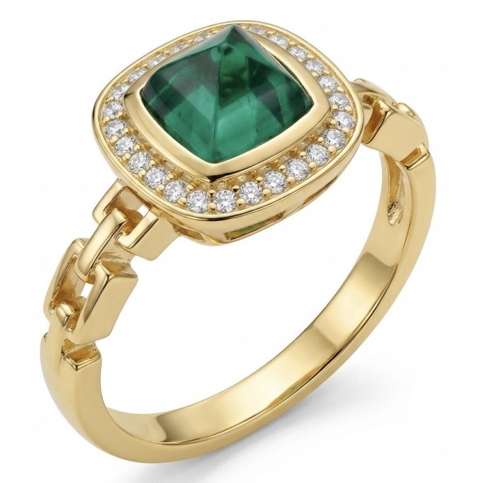 4.9 carat natural Colombian Emerald .925 Sterling Silver diped in 18K Gold handmade Statement Ring size 7 1/4