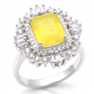 Vivien Luxurious Style - Natural 7.2 carat yellow Sapphire .925 Sterling Silver dipped in Rhodium handmade ring size 7