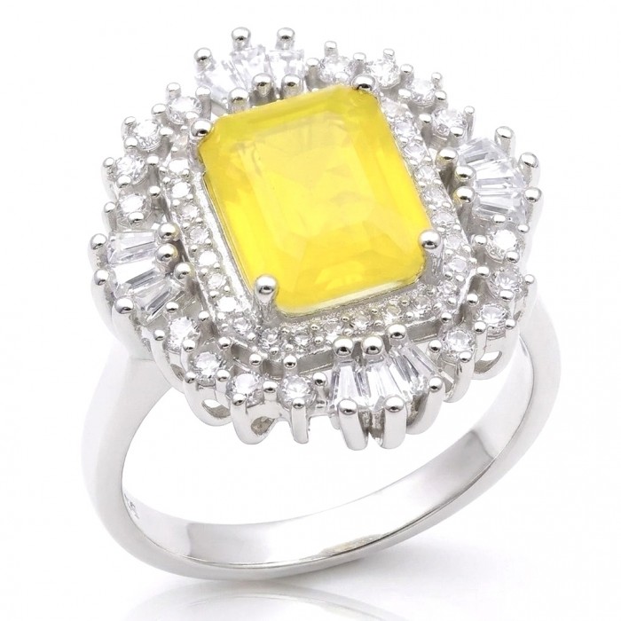Vivien Luxurious Style - Natural 7.2 carat yellow Sapphire .925 Sterling Silver dipped in Rhodium handmade ring size 7