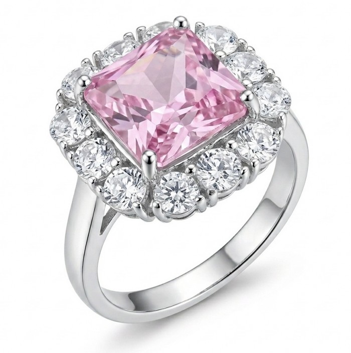 Tiffany - authentic princes cut 14.5 carat Pink Sapphire .925 Sterling Silver Handcrafted Statement Ring size 9