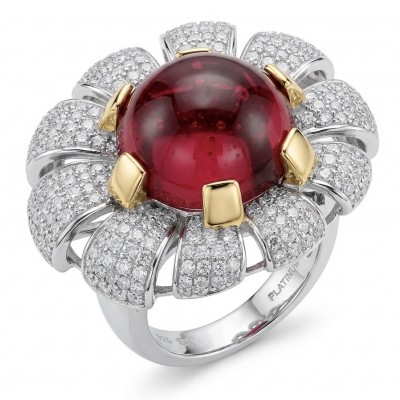 Red Flower Natural 14.2 carat Ruby .925 Sterling Silver dipped rhodium handmade Statement Ring size 7 1/4