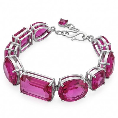 Luxurious 140.4 carat Fuchsia Pink Sapphire .925 Sterling Silver handcrafted Bracelet