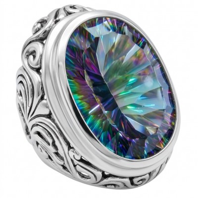 Big Dreamer 29.8 carat Mystic Topaz .925 Sterling Silver handcrafted Large ring size 8