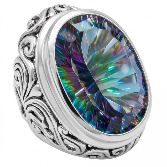 Big Dreamer 29.8 carat Mystic Topaz .925 Sterling Silver handcrafted Large ring size 8 - video