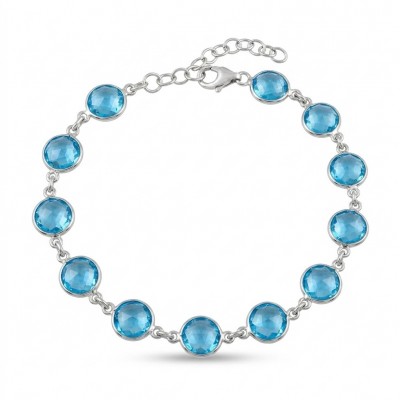 Authentic 10.5 carat Swiss Blue Topaz .925 Sterling Silver handmade Bracelet