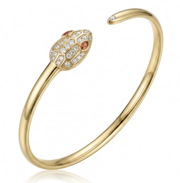 Precious Boa Snake Genuine 0.7 carat orange Sapphire .925 Sterling Silver dipped in 14K Gold handcrafted Bracelet