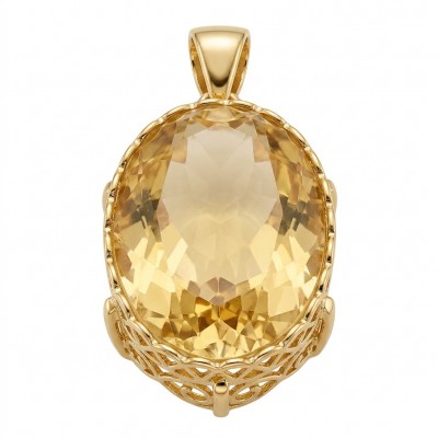 Perfection Oval cut 30.3 carat Lemon Quartz 18K Gold over .925 Sterling Silver handcrafted LARGE pendant