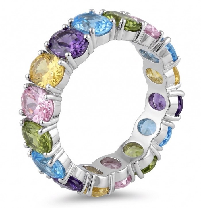 My own Rainbow - authentic 12.7 carat multigem .925 Sterling Silver Eternity Ring size 7