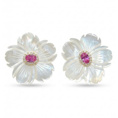 Genuine Blister Pearl 5.9 carat Pink Tourmaline .925 Sterling Silver handcrafted Large Statement Earrings