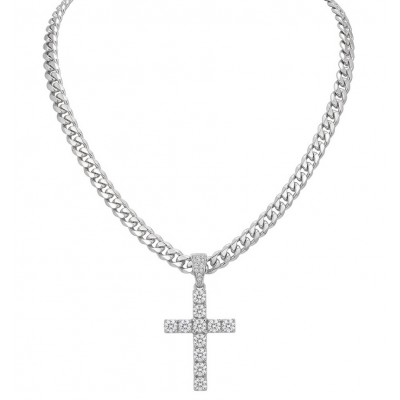 Precious White Cross Genuine 14K White Gold over .925 Sterling Silver handmade necklace