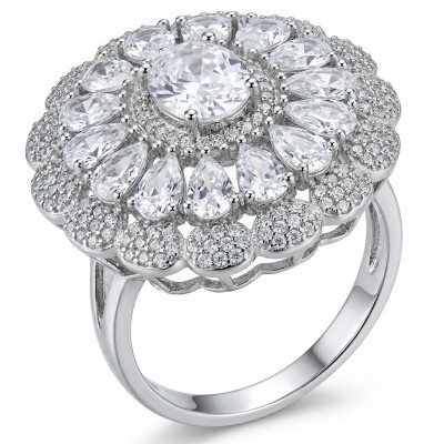 Giovanna - Precious 14.5 carta White Topaz rhodium over .925 Sterling Silver Statement ring size 7 1/2