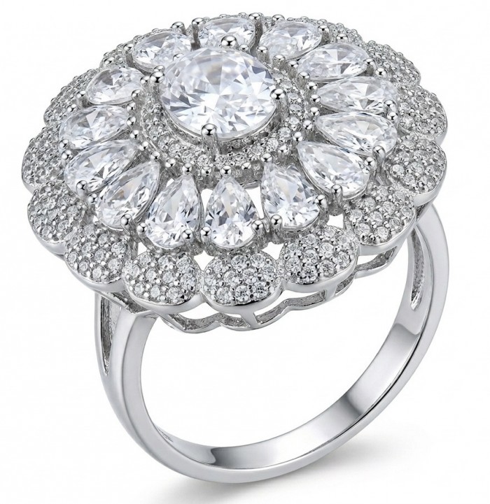 Giovanna - Precious 14.5 carta White Topaz rhodium over .925 Sterling Silver Statement ring size 7 1/2