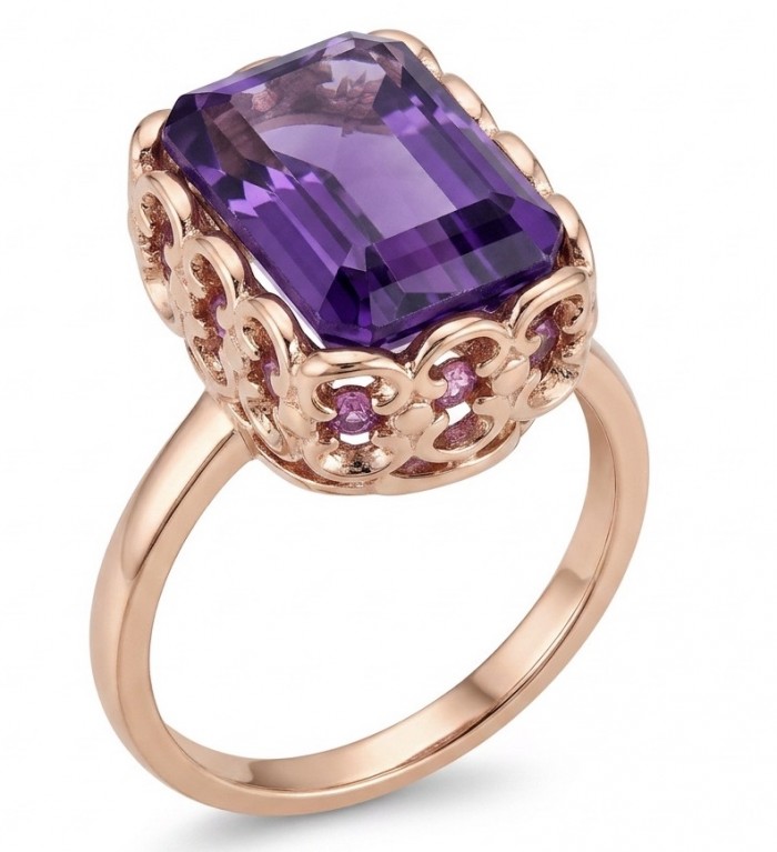 Purple Royalty 14.5 carat Amethyst .925 Sterling Silver dipped in 18K Gold Handcrafted Ring size 9 1/4