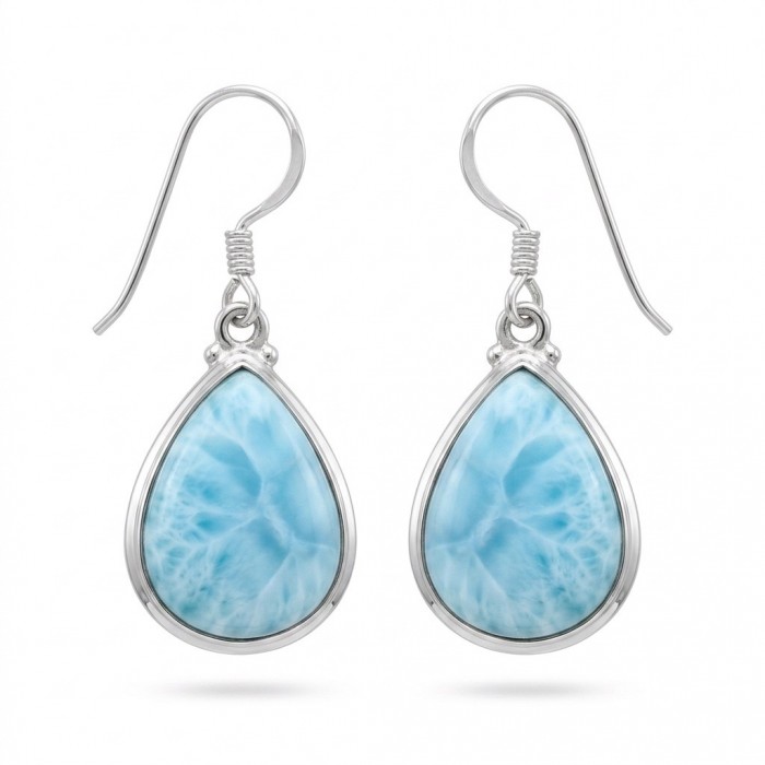 Caribbean Beauty Genuine 10.5 carat Blue Larimar .925 Sterling Silver handmade earrings