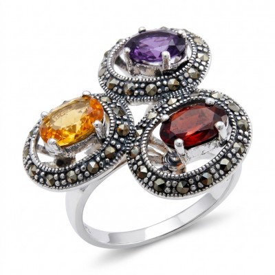 Fiesta Authentic 8.5 carat Multigem .925 Sterling Silver brilliantly handcrafted Ring size 9