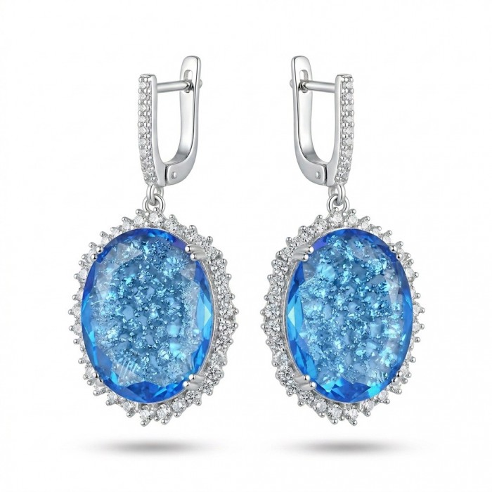 Angelina 14.9 carat authentic Swiss Blue Topaz .925 Sterling Silver Handcrafted Earrings