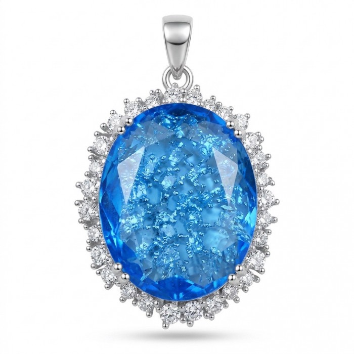 Angelina 10.9 carat authentic Swiss Blue Topaz .925 Sterling Silver Handcrafted handmade Pendant