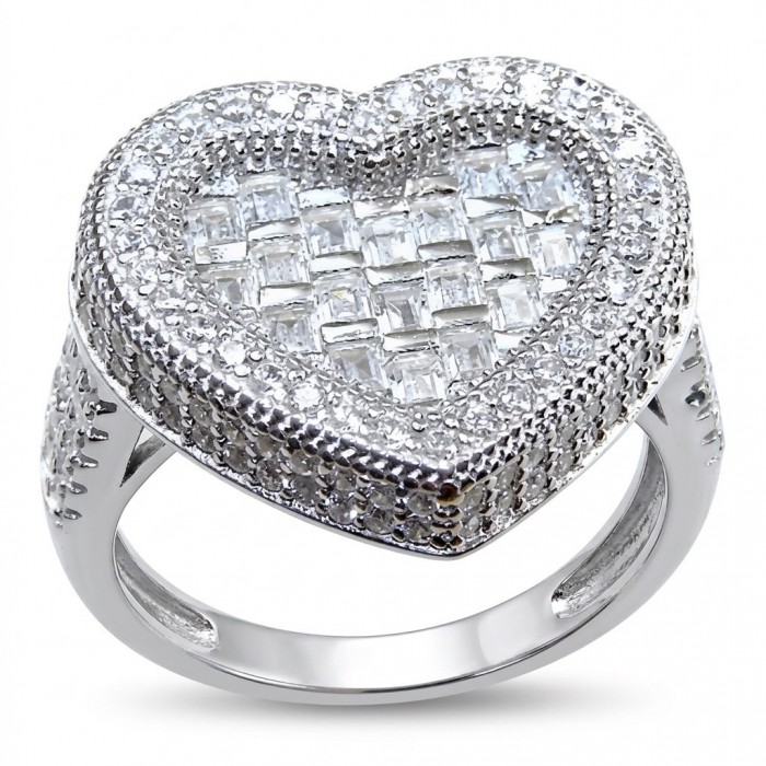 Art Deco Precious Heart - 10.5 carat White Sapphire .925 Sterling Silver Handcrafted Statement Ring size 7 1/2