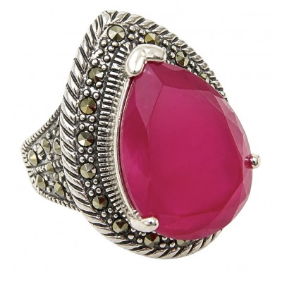 Carmen Natural 18.4 carat Ruby .925 Sterling Silver handmade Large Statement Ring size 8