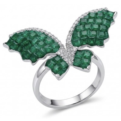 10.2 carat authentic mystery setting Emerald .925 Sterling Silver handcrafted Statement Ring size 7