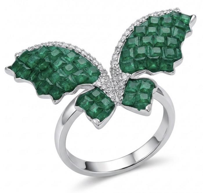 10.2 carat authentic mystery setting Emerald .925 Sterling Silver handcrafted Statement Ring size 7