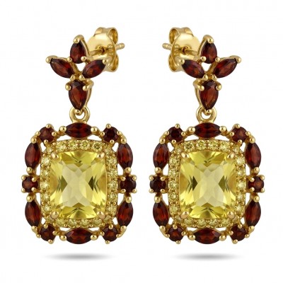 Vivien Luxurious Style - Natural 11.2 carat Citrine .925 Sterling Silver dipped in rhodium handmade earrings