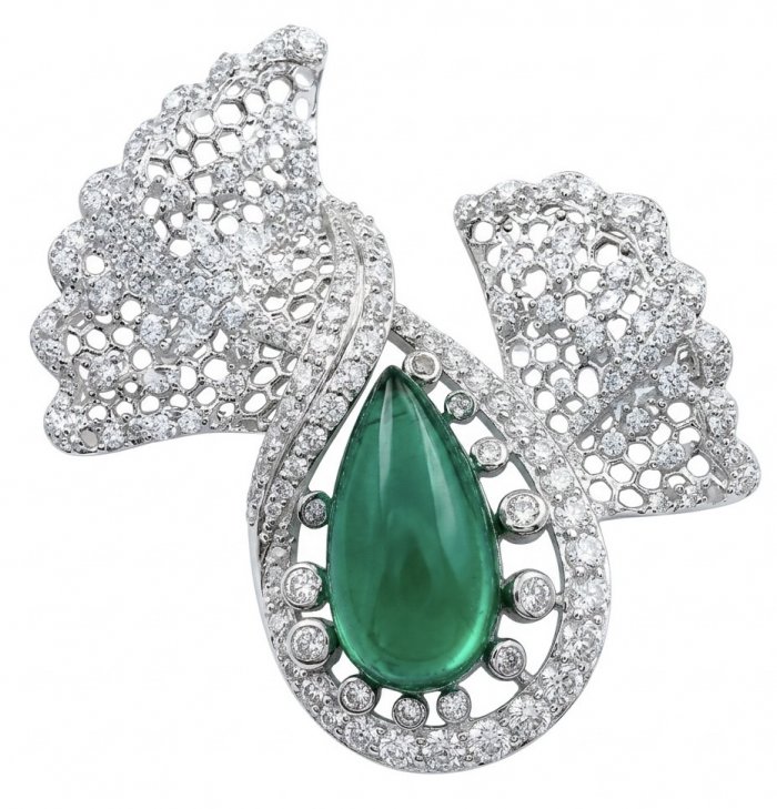 Black Label Collection - Retro Style - Genuine 10.5 carat Colombian Emerald .925 Sterling Silver handmade Brooch - video