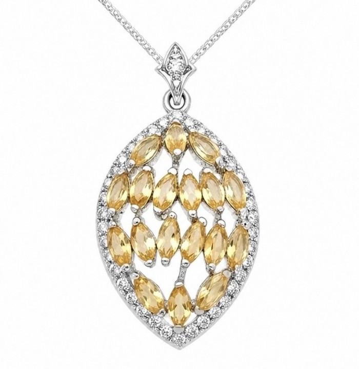 Authentic 15.5 carat Brazilian Citrine rhodium over .925 Sterling Silver handcrafted Statement Pendant