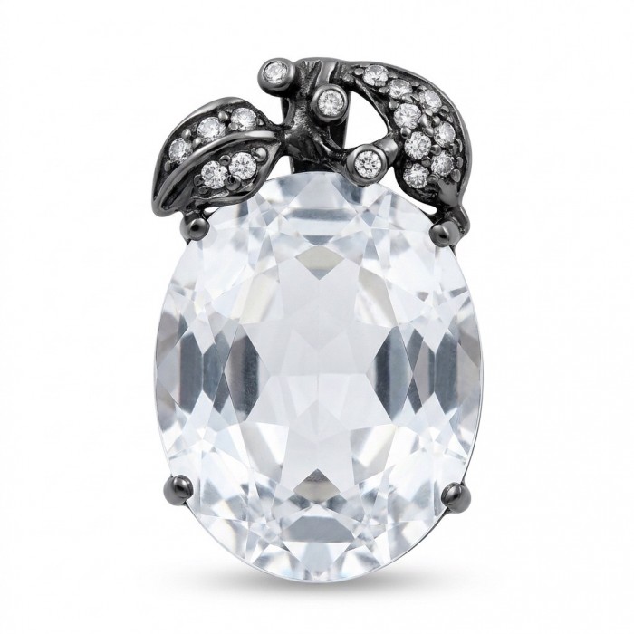 White Apple 22.2 carat White Topaz .925 Sterling Silver dipped in black Rhodium handmade Pendant
