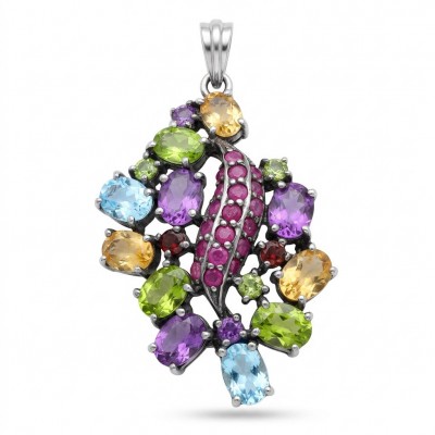 Summer Breeze Precious Multigem .925 Sterling Silver .925 Sterling Silver dipped in black rhodium Pendant