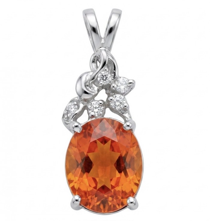 Vibrant 8.4 carat Spessartine Garnet rhodium over .925 Sterling Silver handcrafted pendant