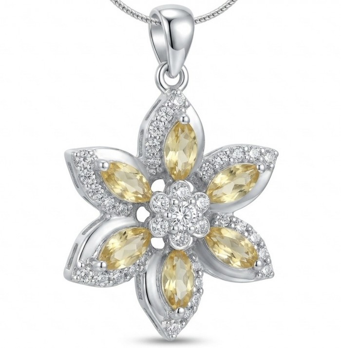 Vivien Luxurious Style - Natural 8.2 carat Citrine .925 Sterling Silver dipped in Rhodium handmade pendant