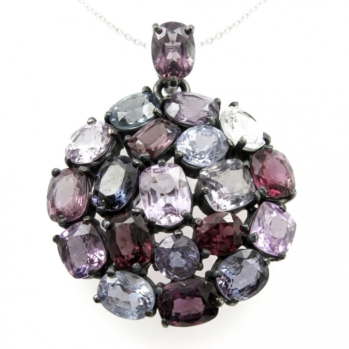 Colors of the Earth Precious Multigem .925 Sterling Silver dipped in black rhodium Pendant