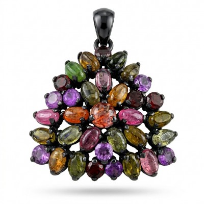 Giovanna 17.5 carat Brazilian Watermalon Tourmaline black rhodium over .925 Sterling Silver handmade Pendant