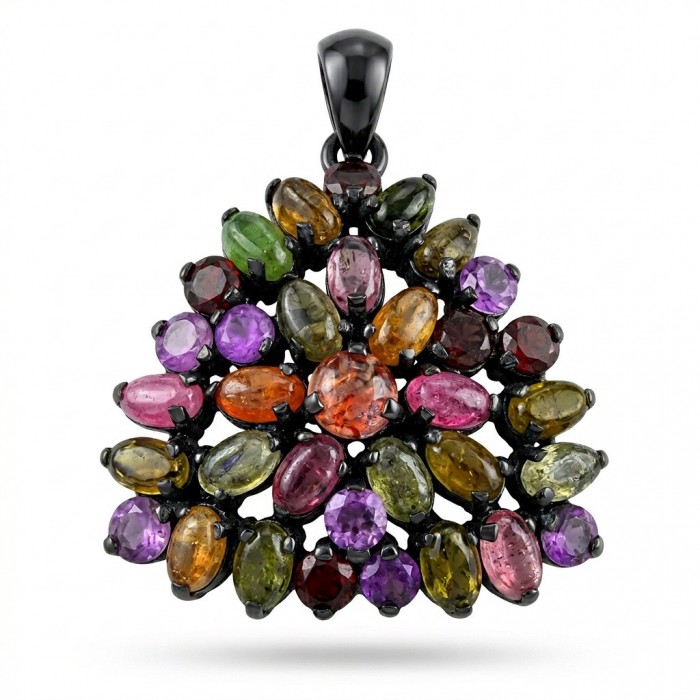 Giovanna 17.5 carat Brazilian Watermalon Tourmaline black rhodium over .925 Sterling Silver handmade Pendant