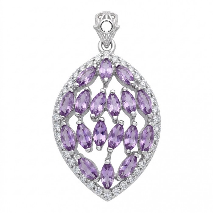 Authentic 15.5 carat Brazilian Amethyst rhodium over .925 Sterling Silver handcrafted Statement Pendant