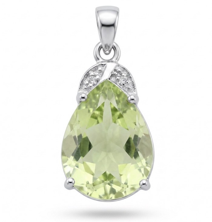 Pear cut 11.3 carat Lemon Quartz rhodium over .925 Sterling Silver handcrafted pendant